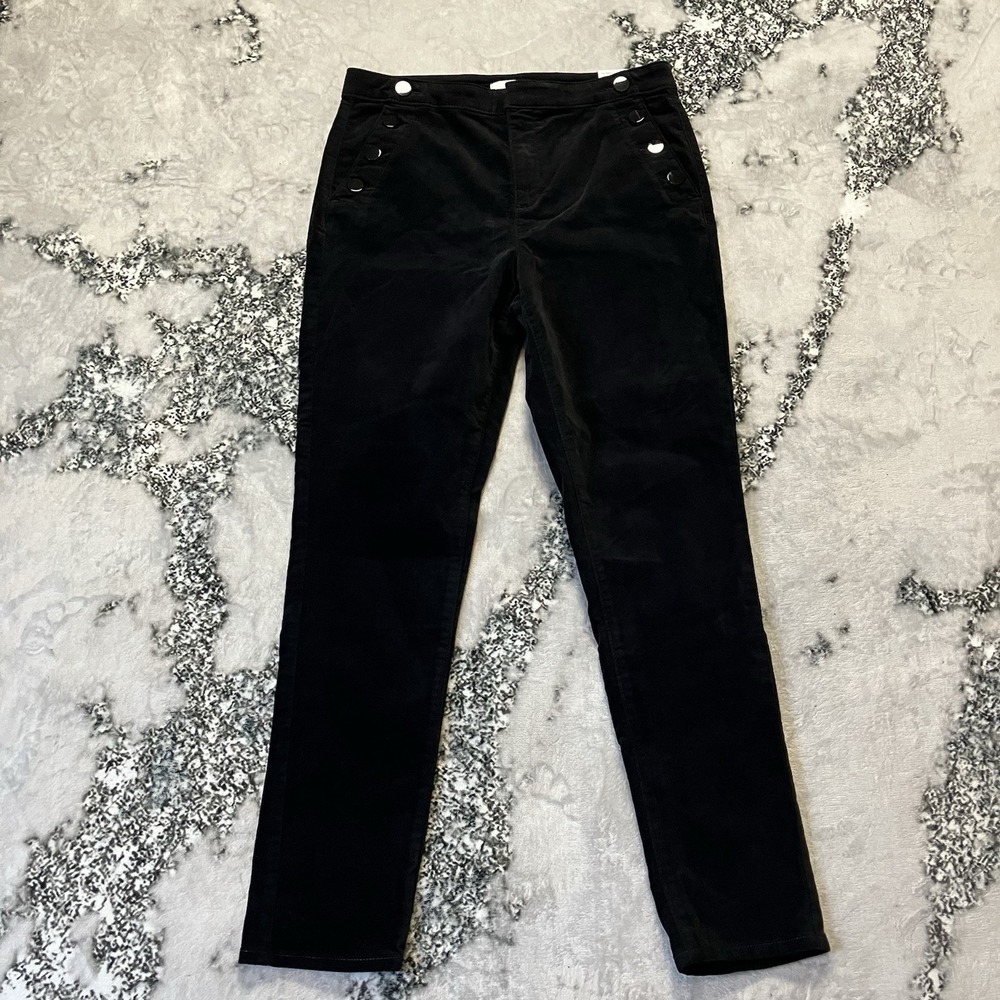 Loft Pants Womens Size 31/12 Black The Skinny High Rise‎ Sailer Velour Stretch